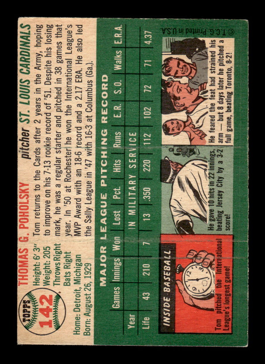 1954 Topps #142 Tom Poholsky St. Louis Cardinals VG 54T10007734