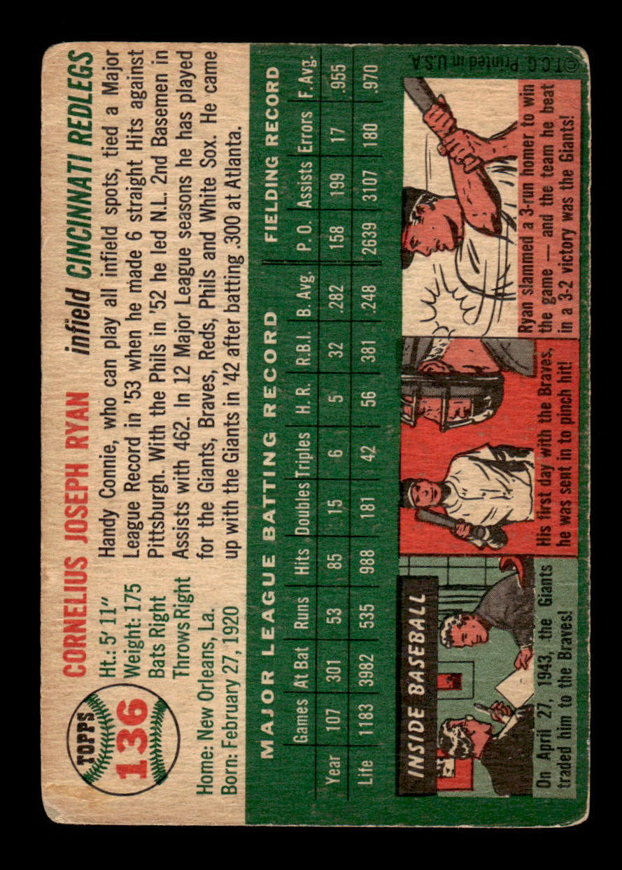 1954 Topps #136 Connie Ryan Cincinnati Redlegs VG 54T10007739