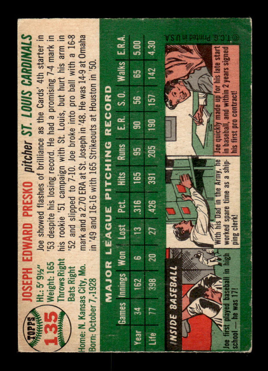 1954 Topps #135 Joe Presko St. Louis Cardinals VG 54T10007740