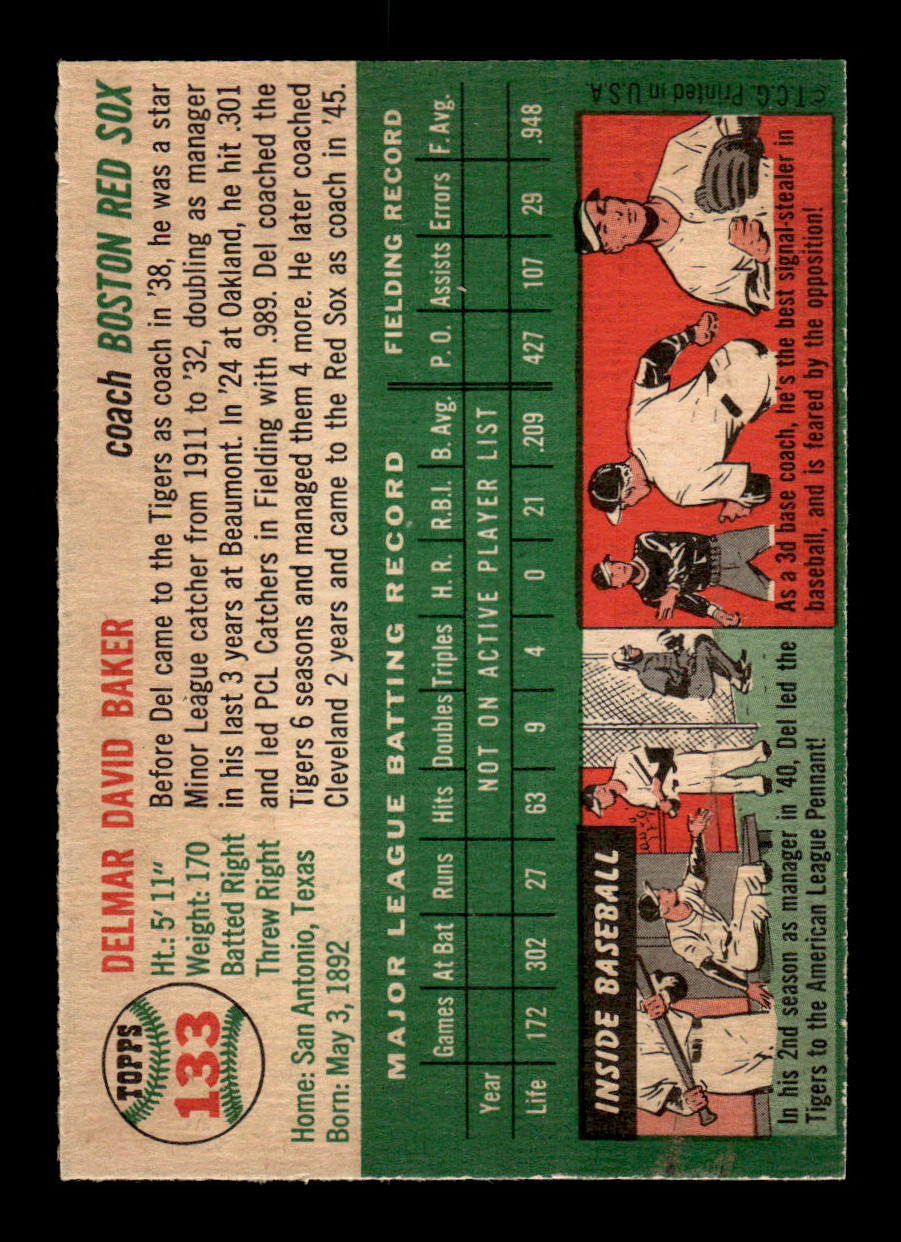 1954 Topps #133 Del Baker Boston Red Sox VG 54T10007741