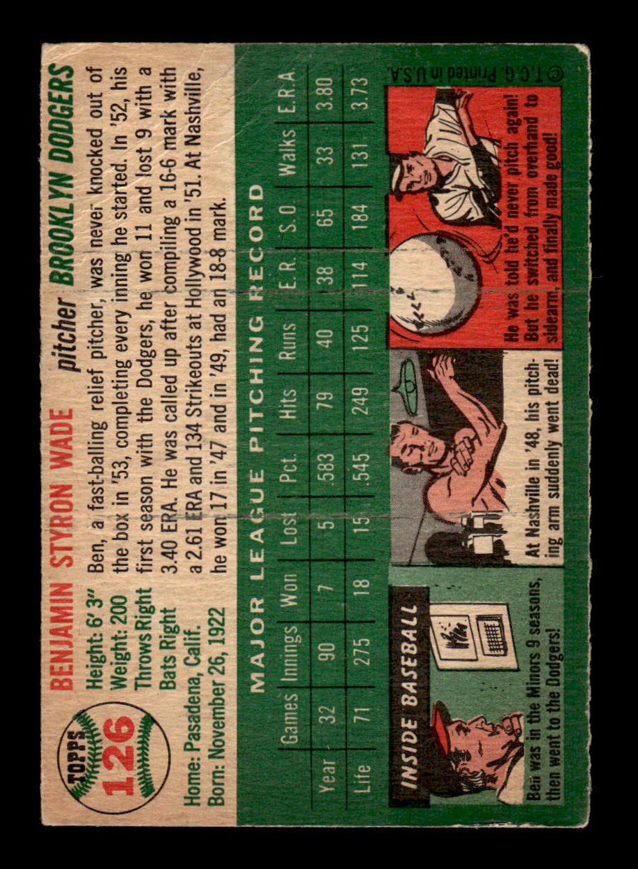 1954 Topps #126 Ben Wade Brooklyn Dodgers G/VG 54T10007743