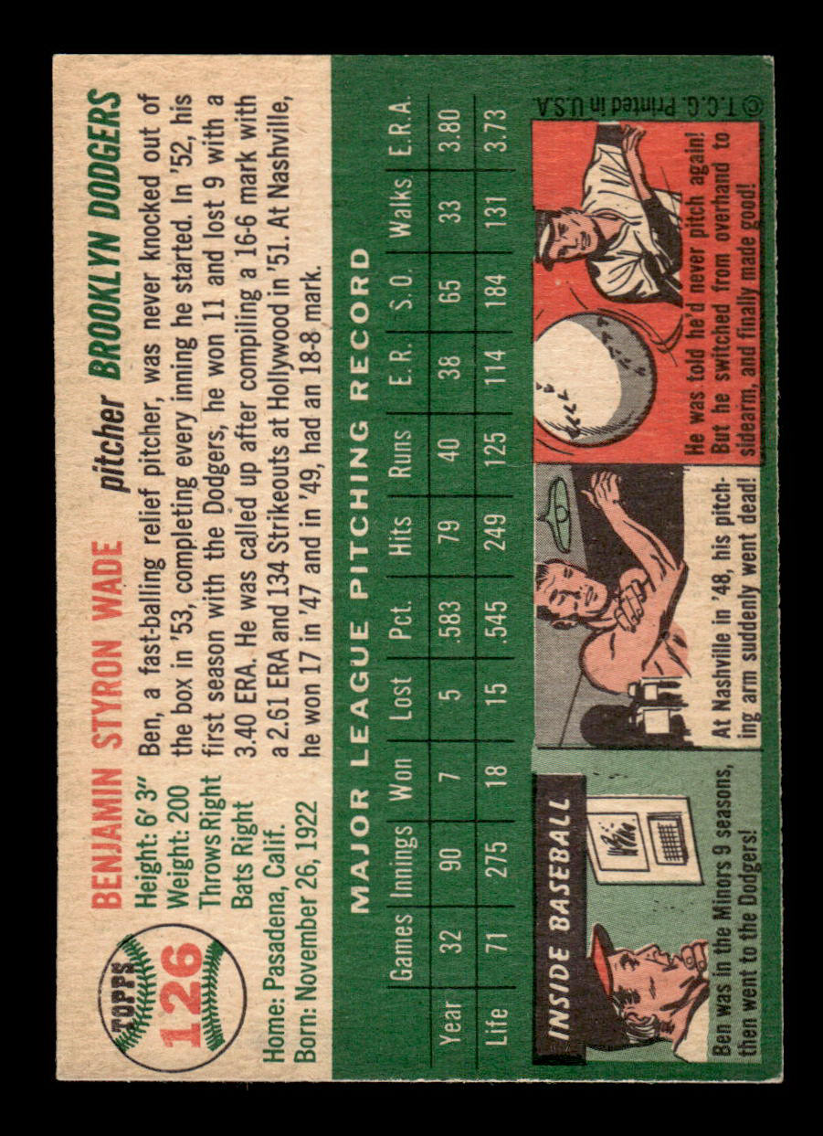 1954 Topps #126 Ben Wade Brooklyn Dodgers VG 54T10007744