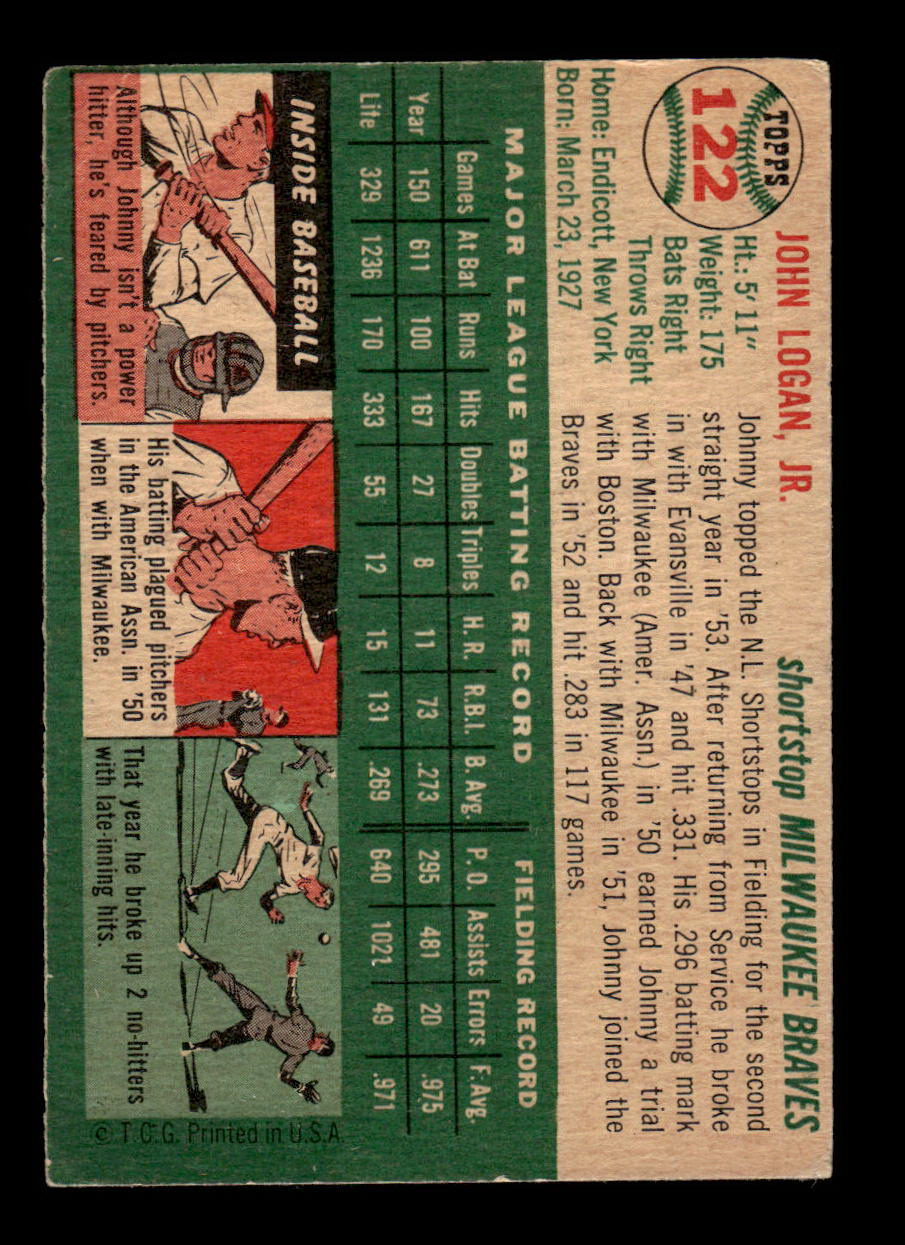 1954 Topps #122 Johnny Logan Milwaukee Braves VG 54T10007748