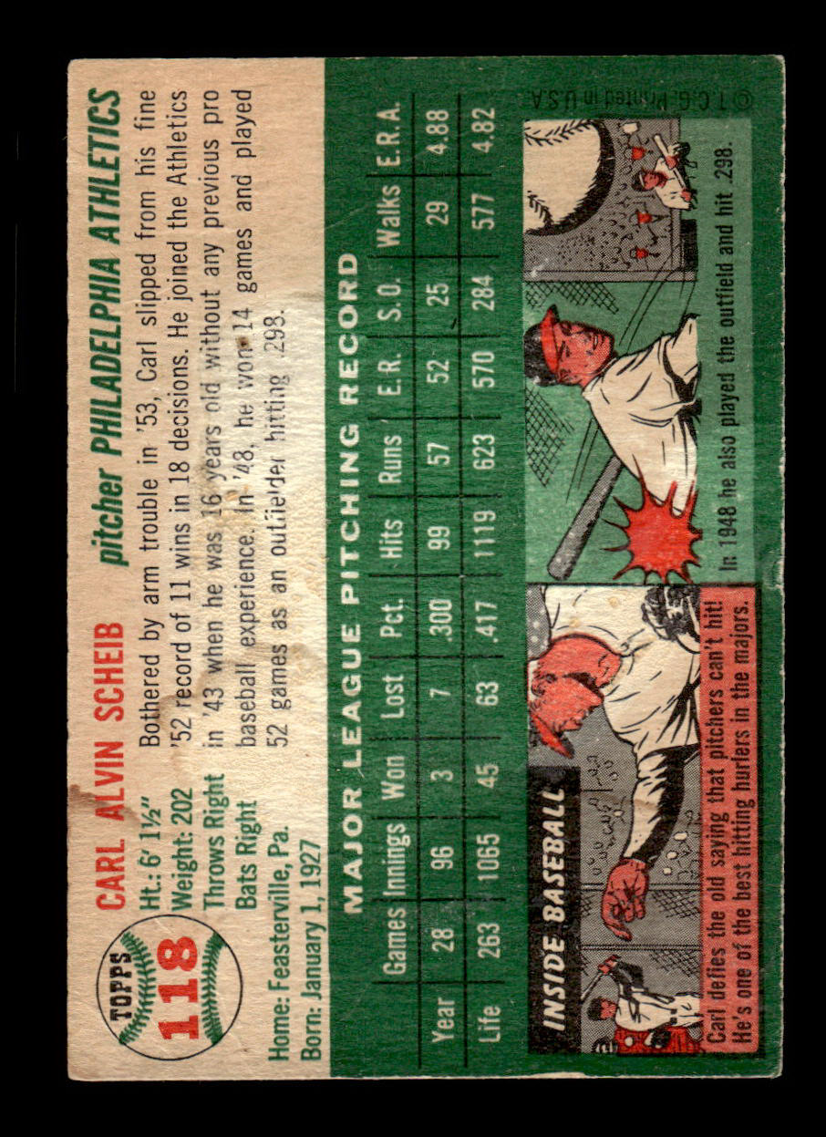 1954 Topps #118 Carl Scheib Philadelphia Athletics VG 54T10007753