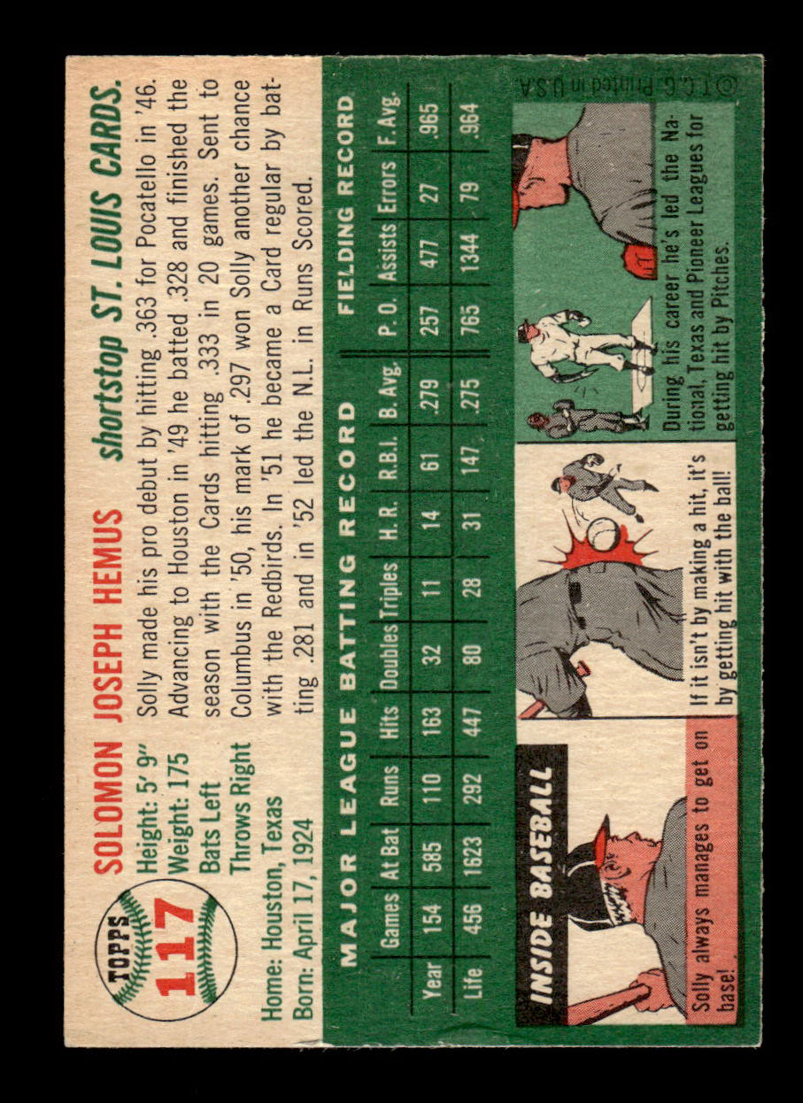 1954 Topps #117 Solly Hemus St. Louis Cardinals G/VG 54T10007754
