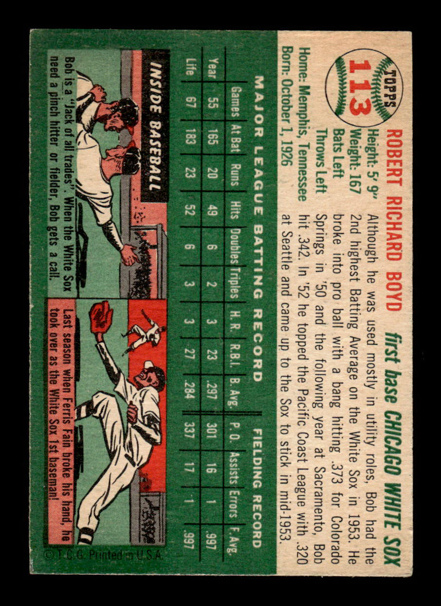 1954 Topps #113 Bob Boyd Chicago White Sox VG 54T10007759