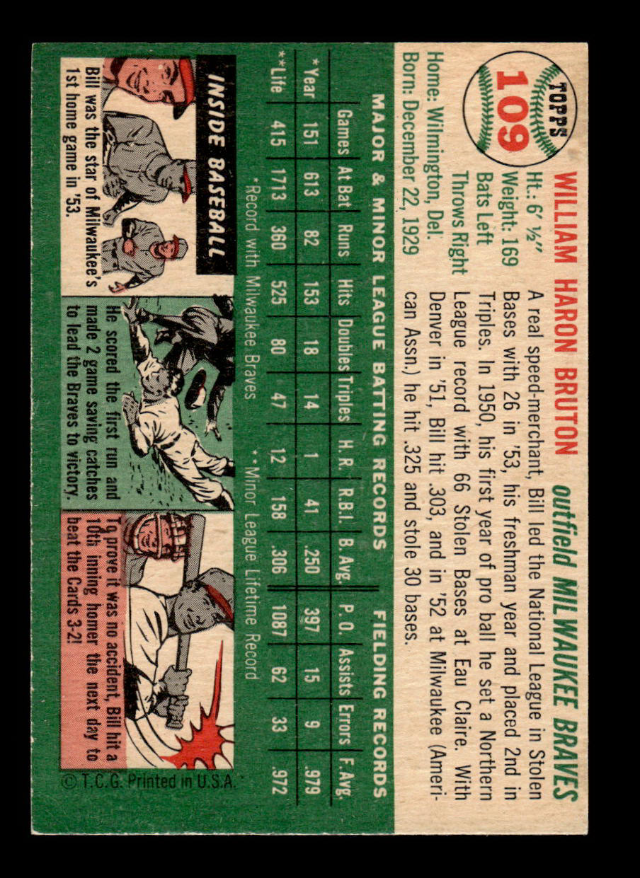 1954 Topps #109 Bill Bruton Milwaukee Braves VG 54T10007764