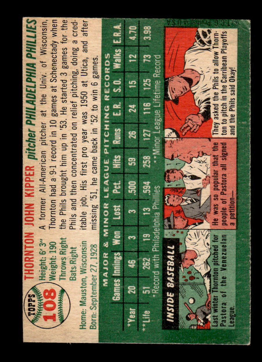 1954 Topps #108 Thornton Kipper Philadelphia Phillies VG 54T10007765