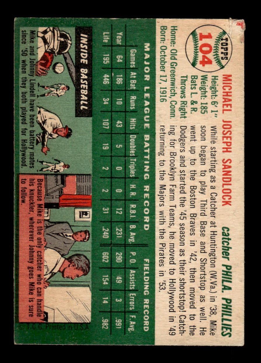 1954 Topps #104 Mike Sandlock Philadelphia Phillies VG 54T10007768
