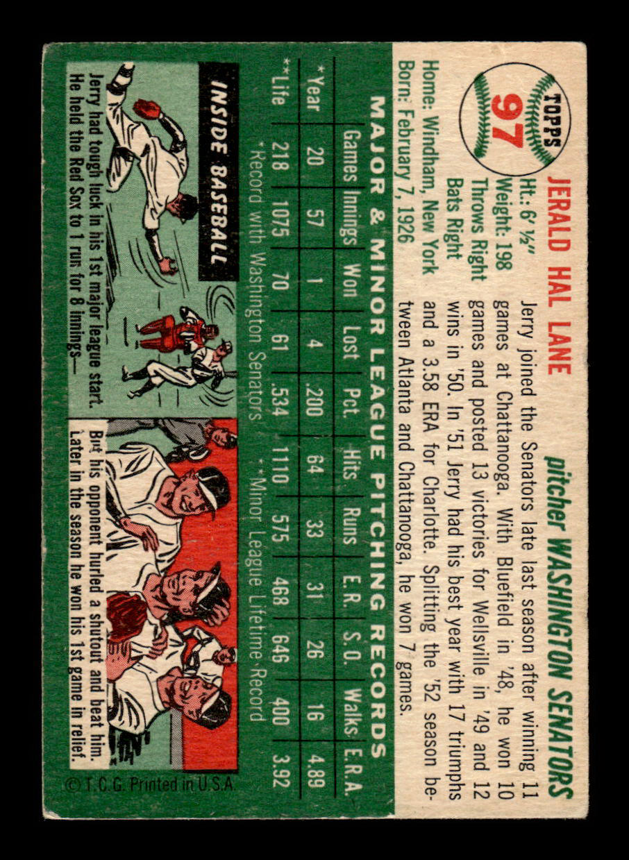 1954 Topps #97 Jerry Lane Washington Senators VG 54T10007775