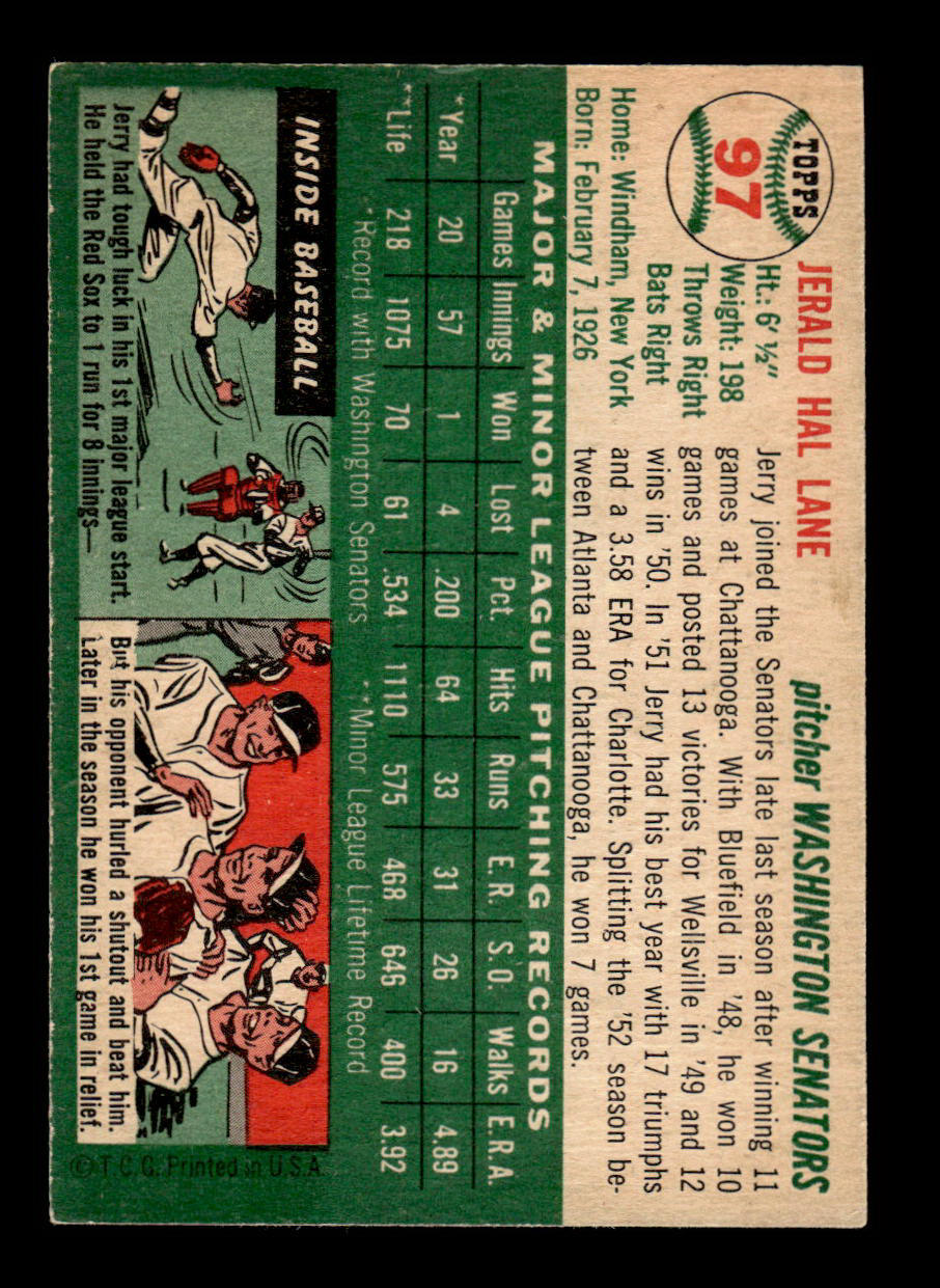 1954 Topps #97 Jerry Lane Washington Senators VG 54T10007777