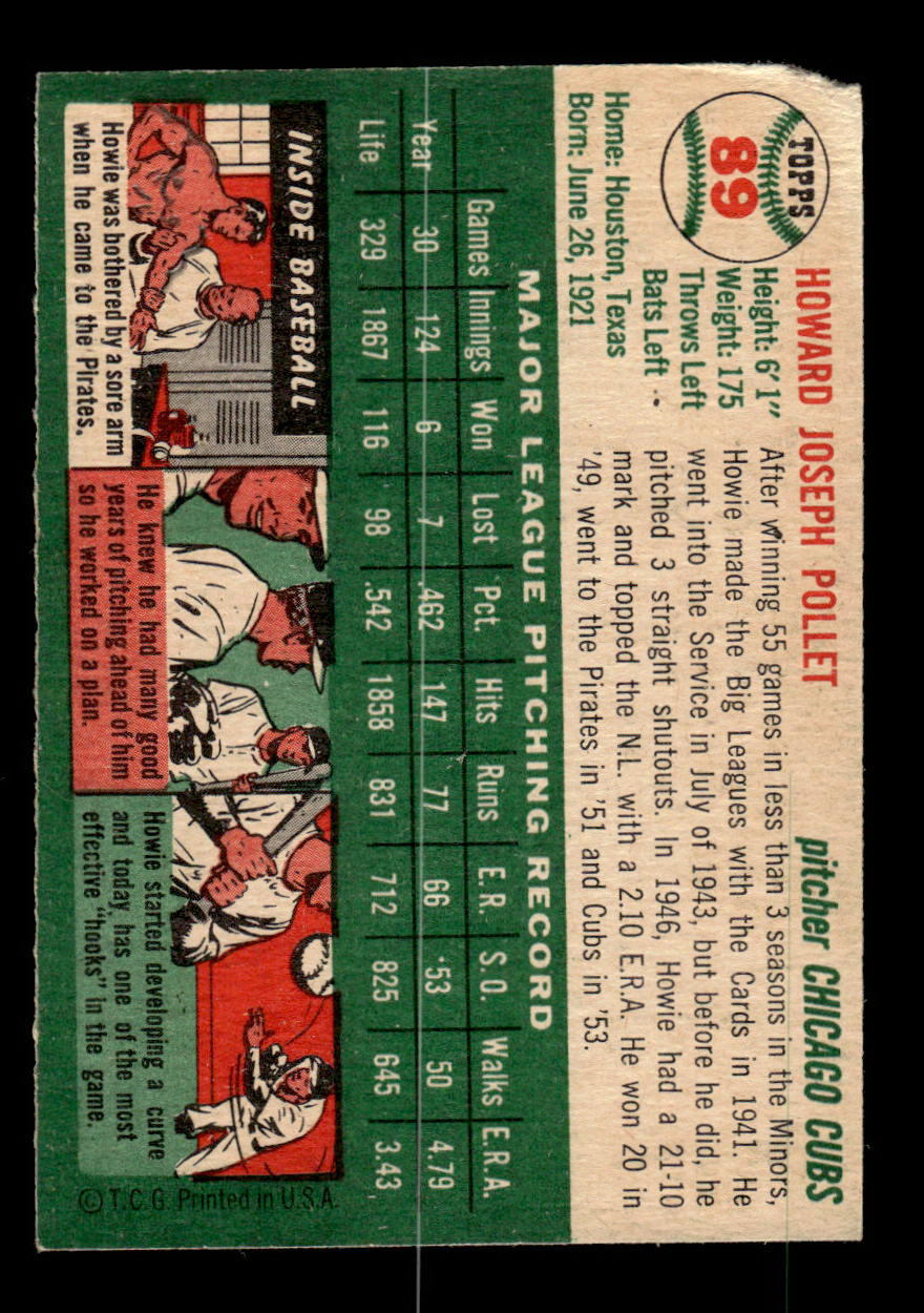 1954 Topps #89 Howie Pollet Chicago Cubs G/VG 54T10007784