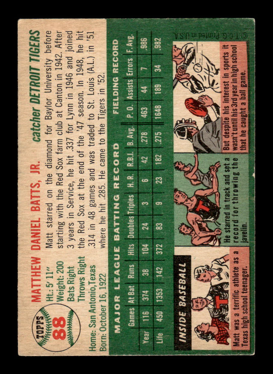 1954 Topps #88 Matt Batts Detroit Tigers VG 54T10007787