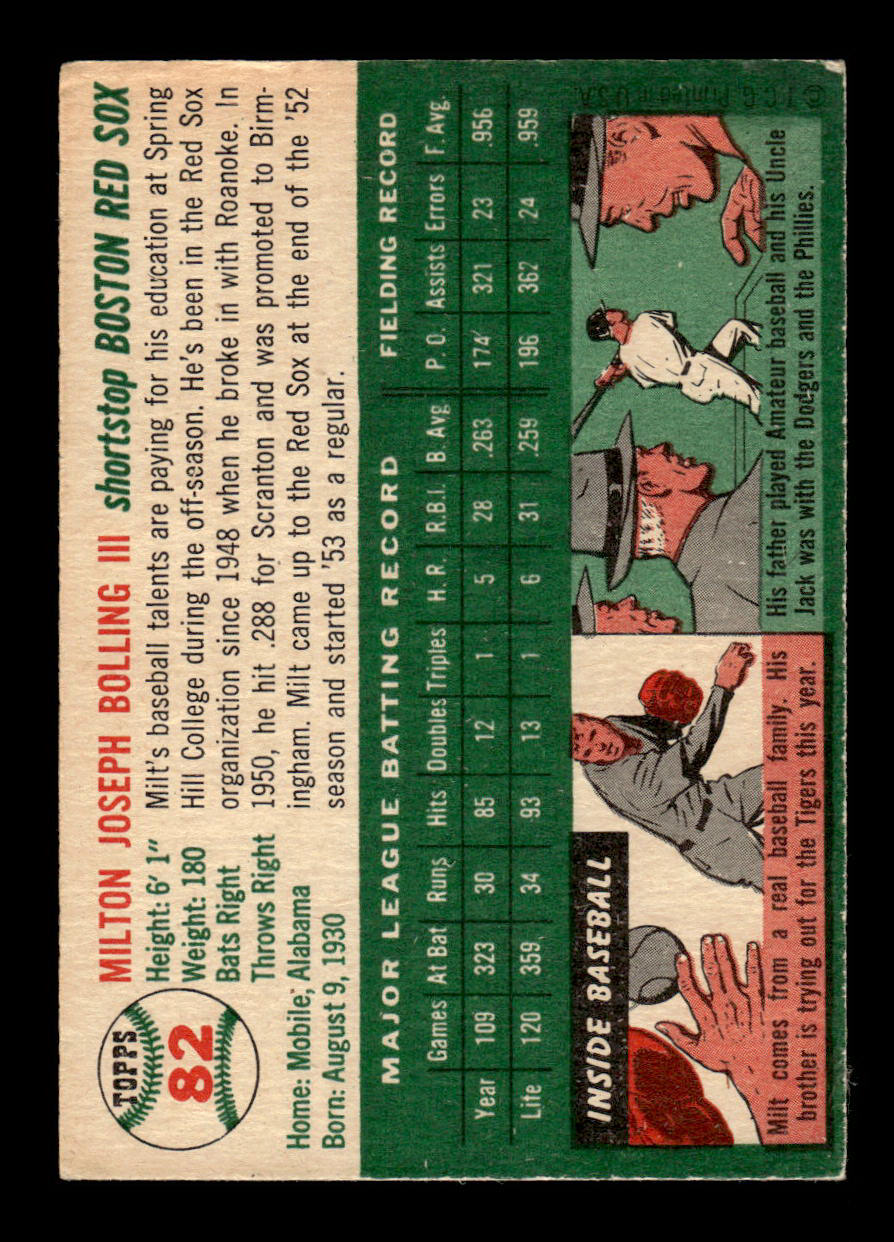 1954 Topps #82 Milt Bolling Boston Red Sox VG 54T10007790
