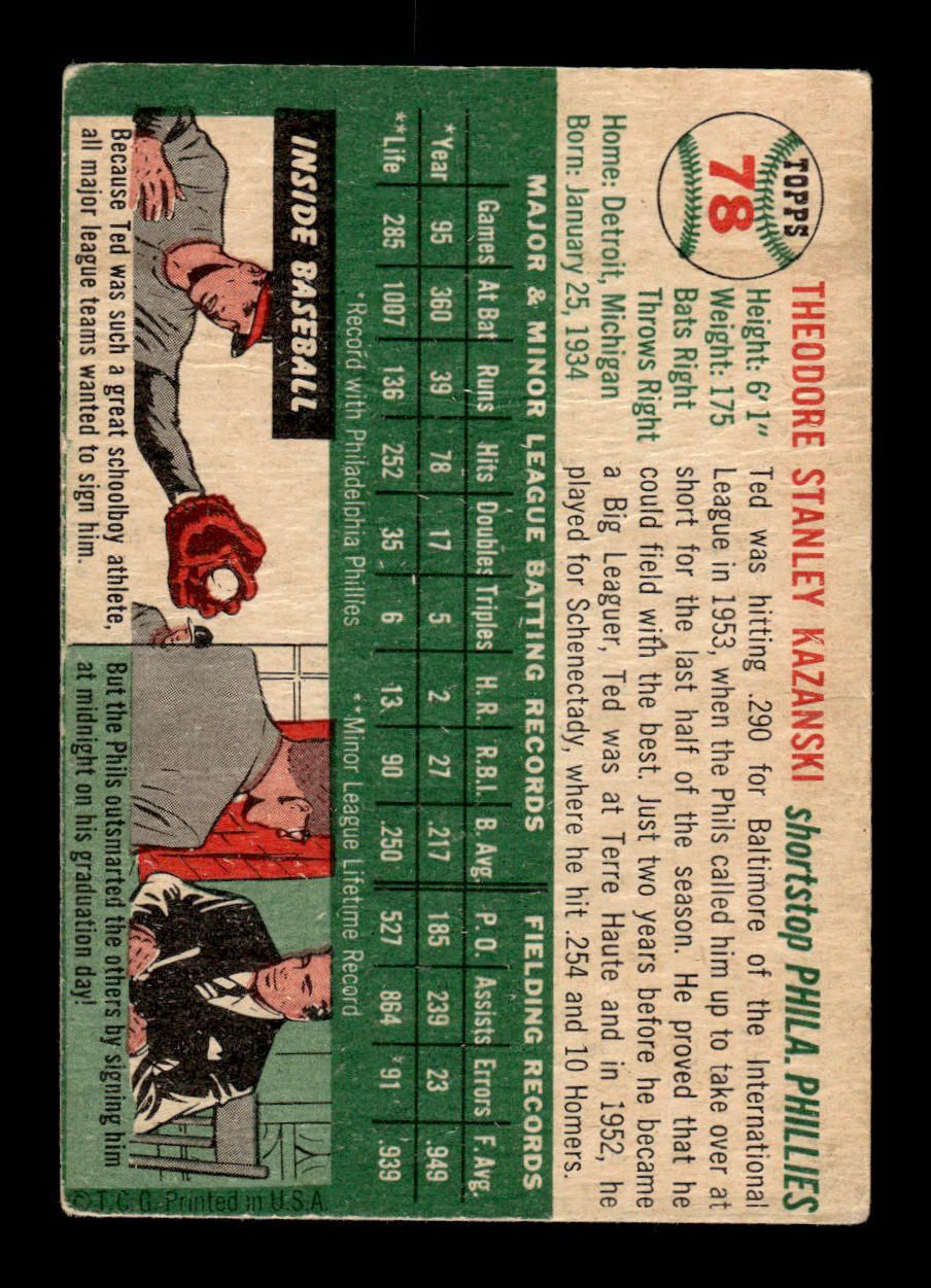 1954 Topps #78 Ted Kazanski Philadelphia Phillies VG 54T10007792
