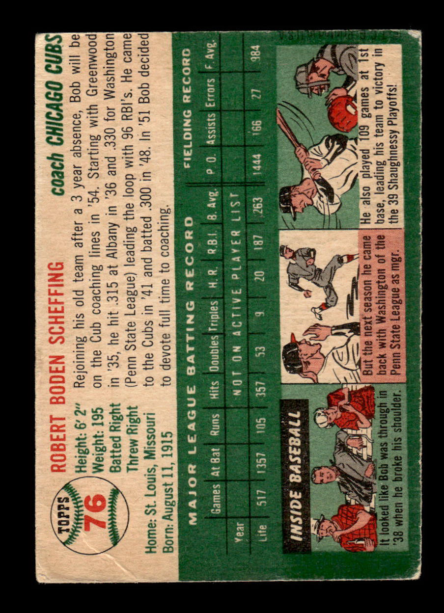 1954 Topps #76 Bob Scheffing Chicago Cubs VG 54T10007797