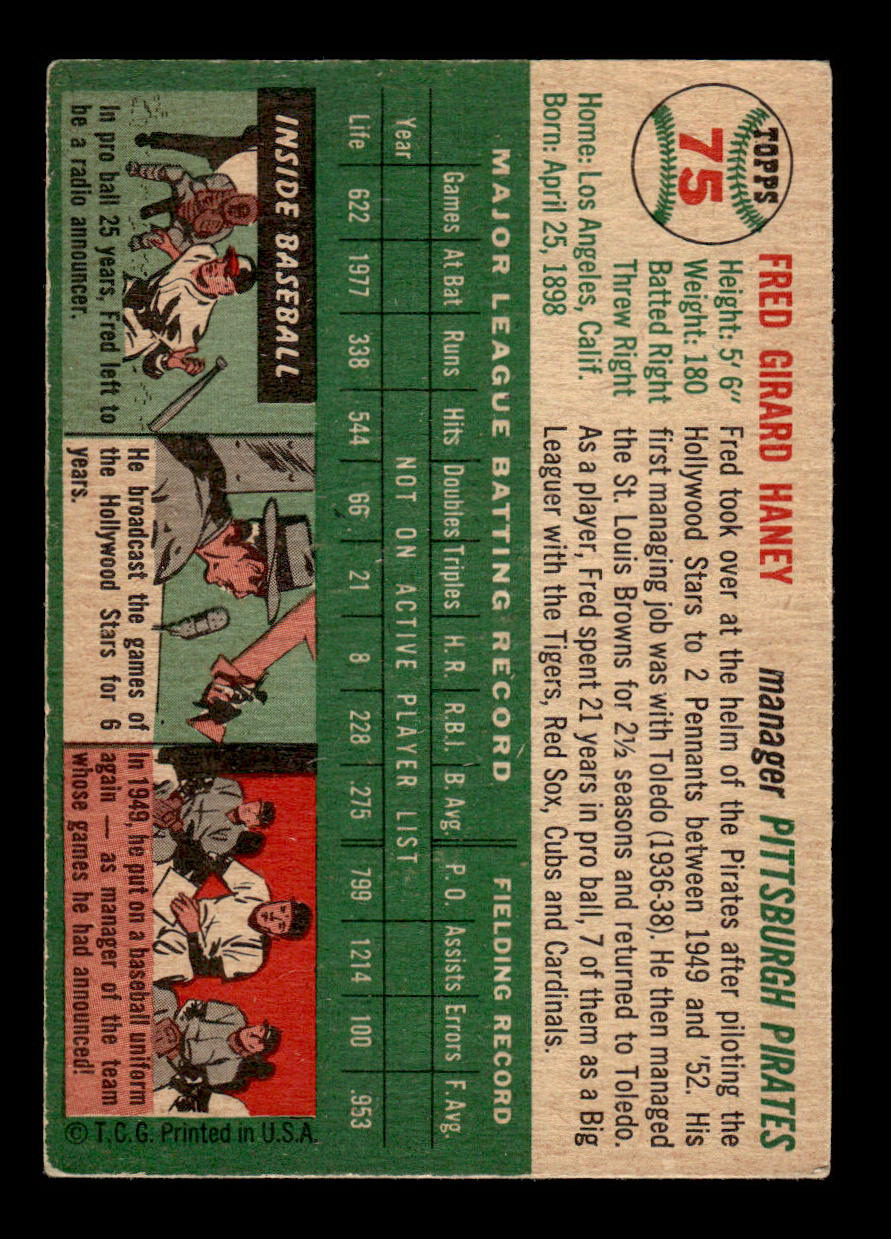 1954 Topps #75 Fred Haney Pittsburgh Pirates VG 54T10007798