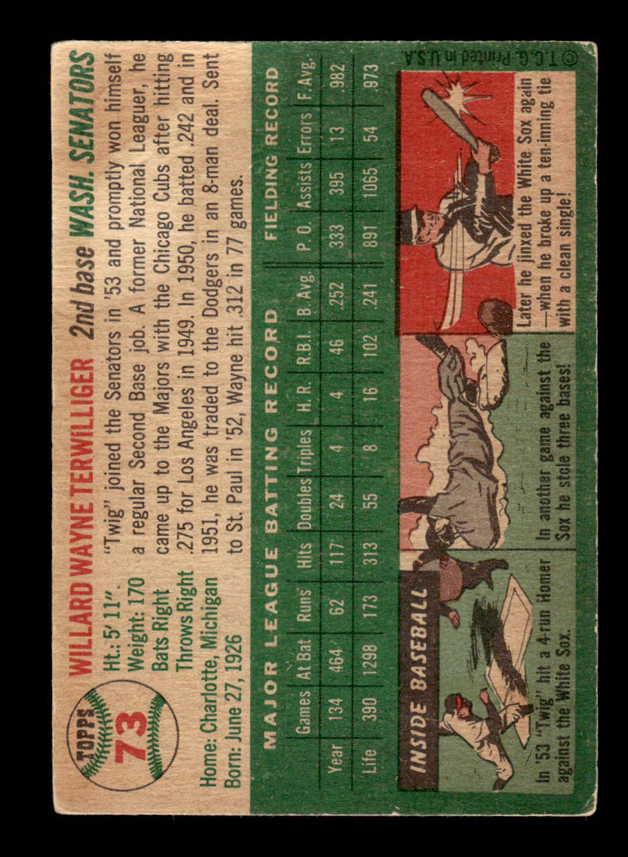 1954 Topps #73 Wayne Terwilliger Washington Senators VG 54T10007799