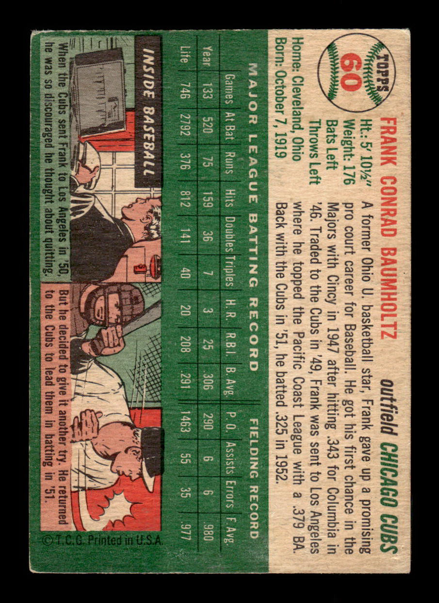 1954 Topps #60 Frank Baumholtz Chicago Cubs VG 54T10007809