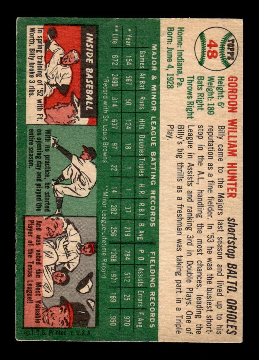 1954 Topps #48 Billy Hunter Baltimore Orioles VG 54T10007816