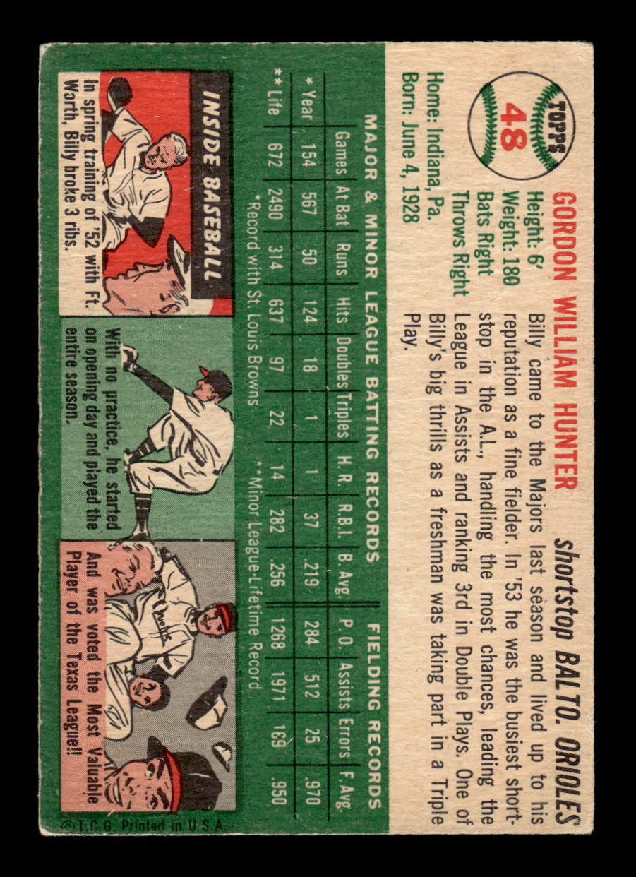 1954 Topps #48 Billy Hunter Baltimore Orioles VG 54T10007817