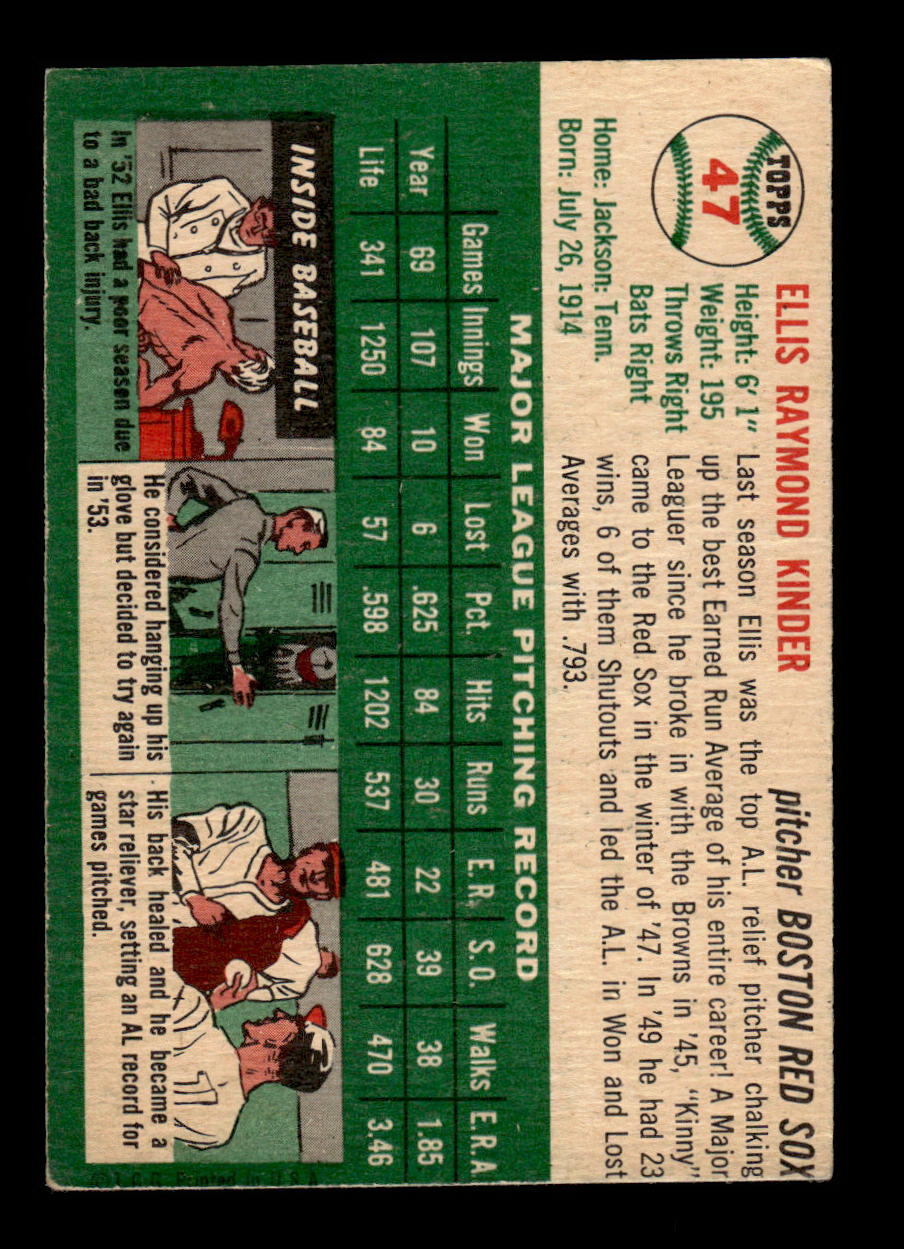 1954 Topps #47 Ellis Kinder Boston Red Sox VG 54T10007820