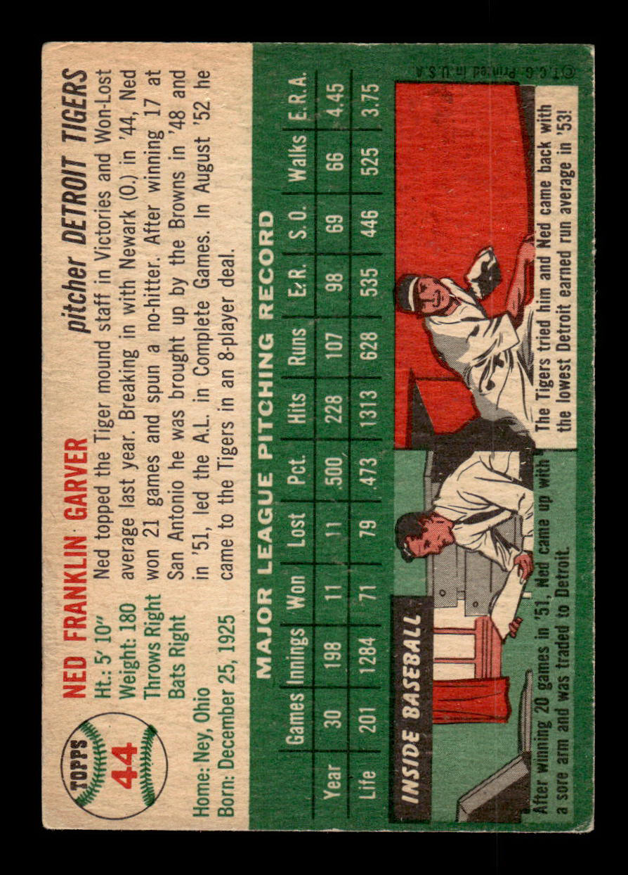 1954 Topps #44 Ned Garver Detroit Tigers VG 54T10007825