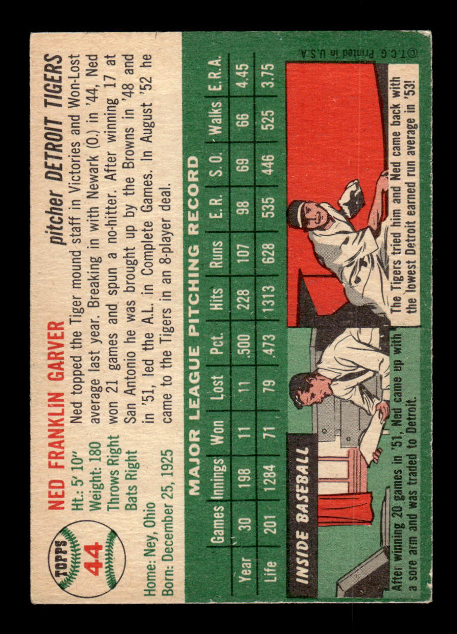 1954 Topps #44 Ned Garver Detroit Tigers VG 54T10007826