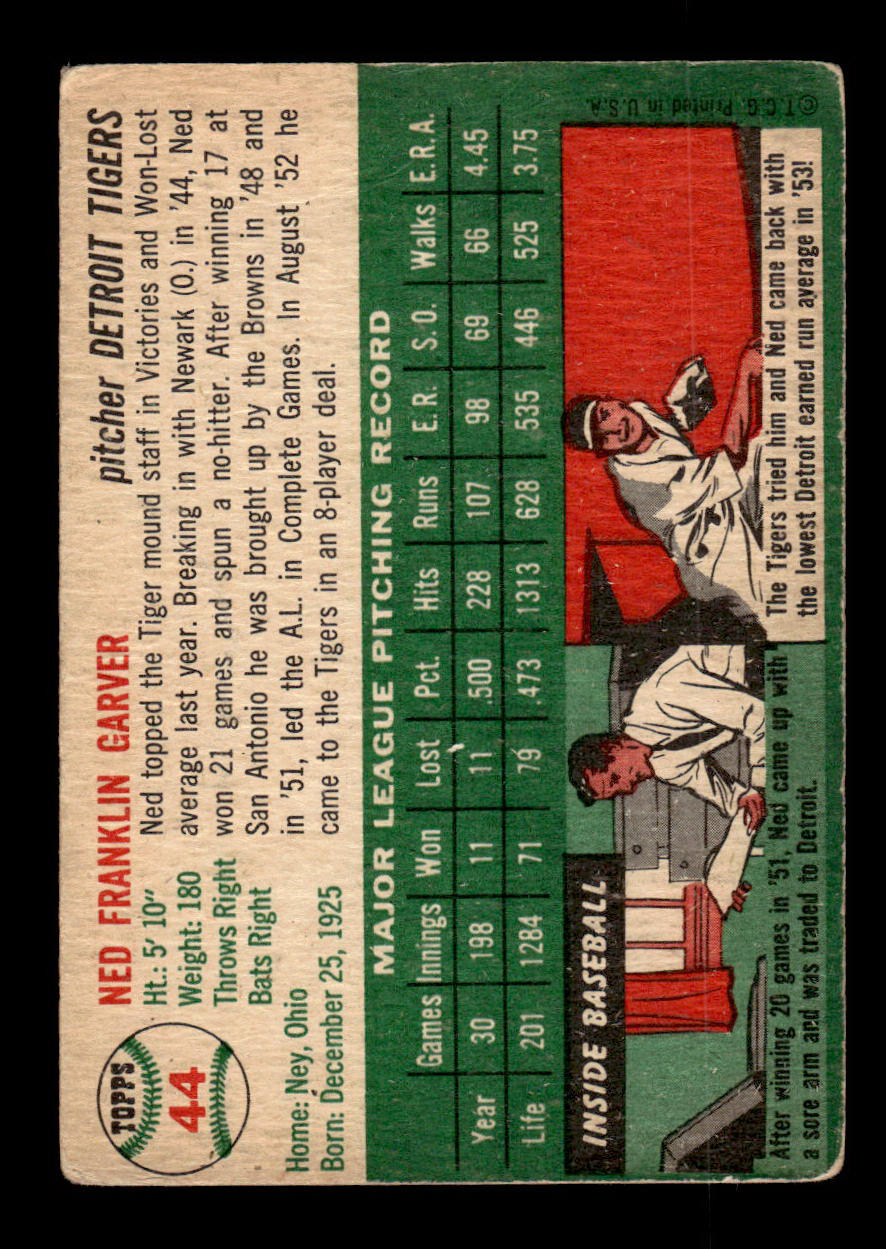 1954 Topps #44 Ned Garver Detroit Tigers VG 54T10007827