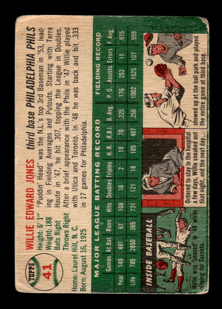 1954 Topps #41 Willie Jones Philadelphia Phillies VG 54T10007830