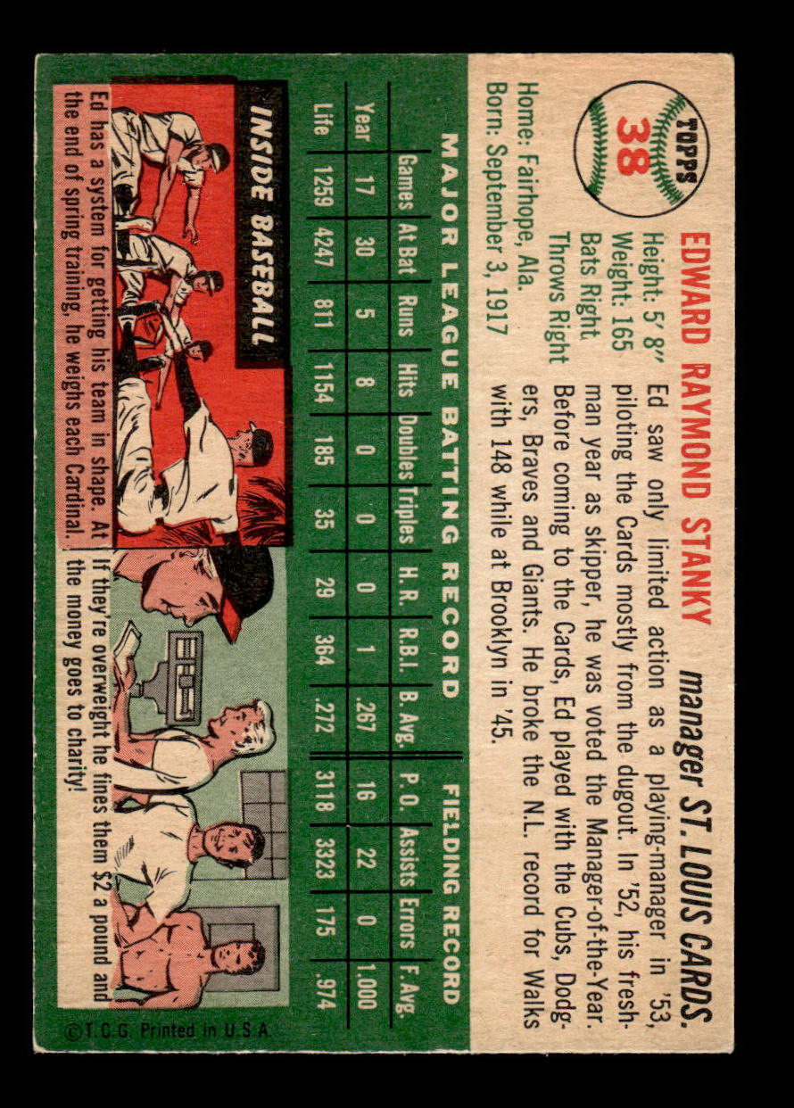 1954 Topps #38 Eddie Stanky St. Louis Cardinals VG 54T10007833