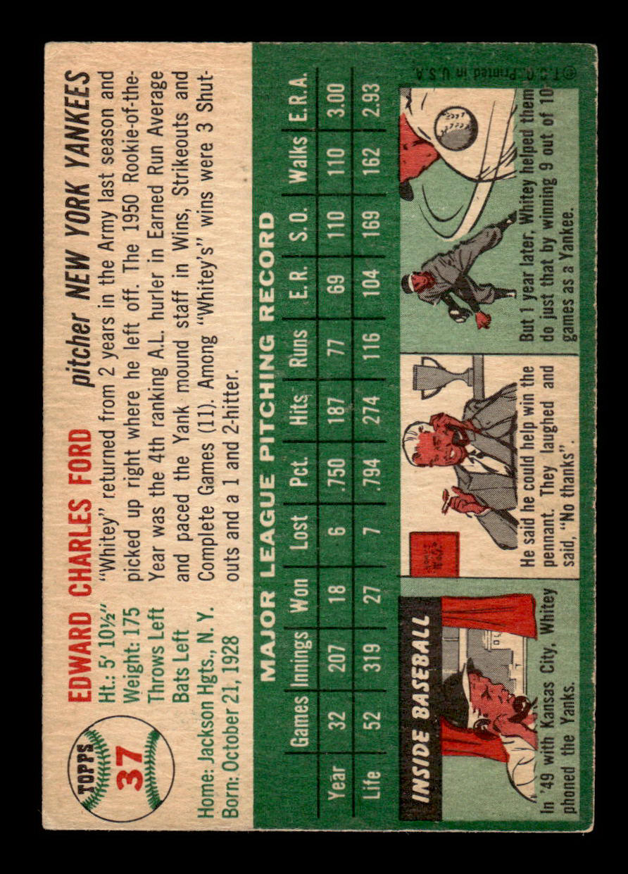 1954 Topps #37 Whitey Ford New York Yankees VGEX 54T10007835