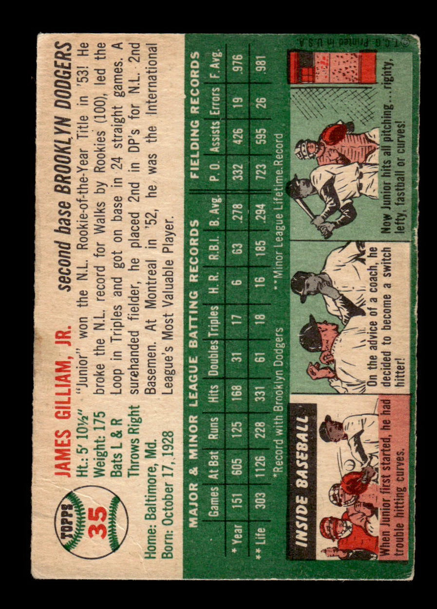 1954 Topps #35 Junior Gilliam Brooklyn Dodgers VG 54T10007837