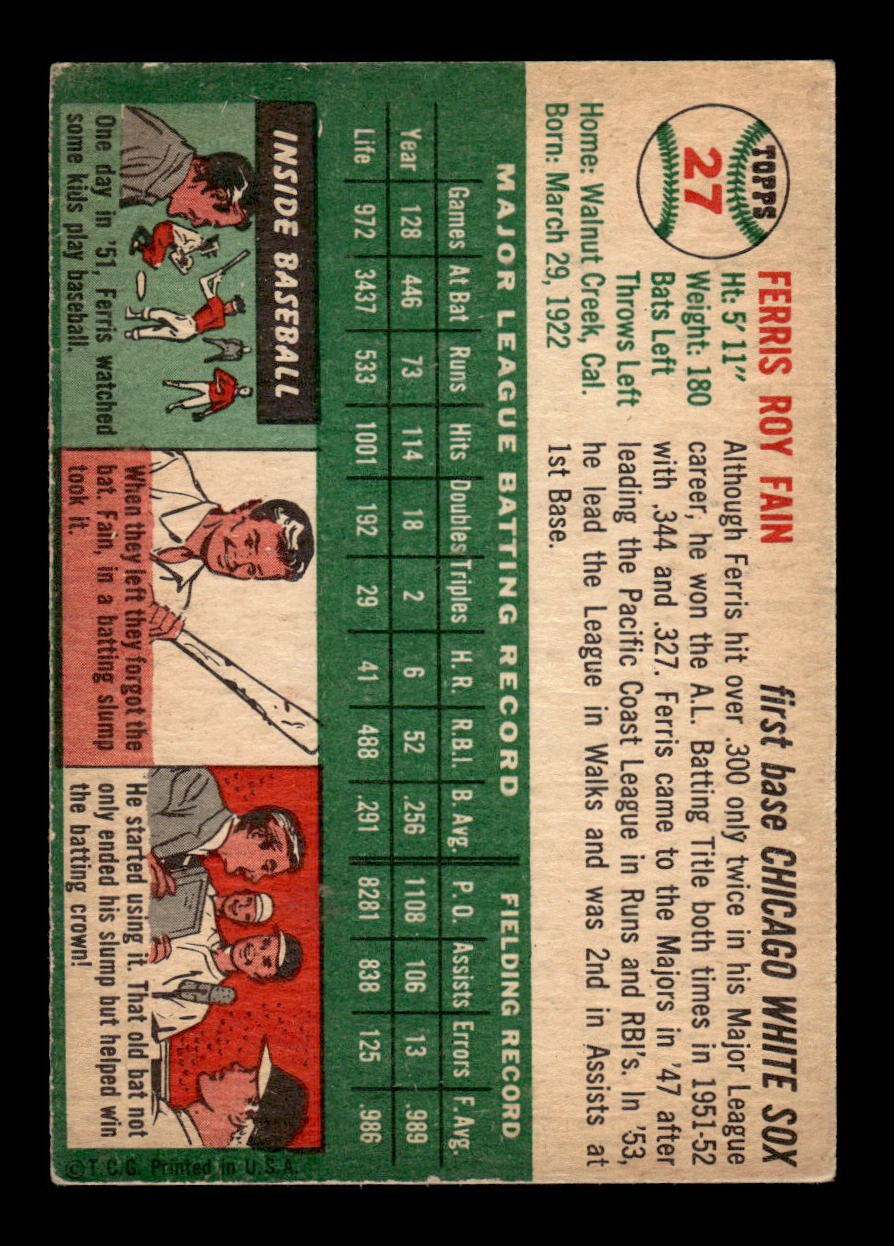 1954 Topps #27 Ferris Fain Chicago White Sox VG 54T10007844