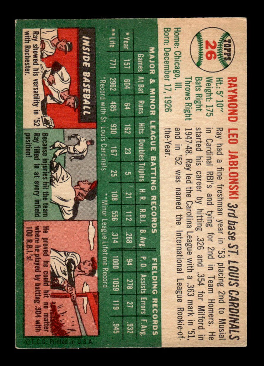 1954 Topps #26 Ray Jablonski St. Louis Cardinals VG 54T10007847