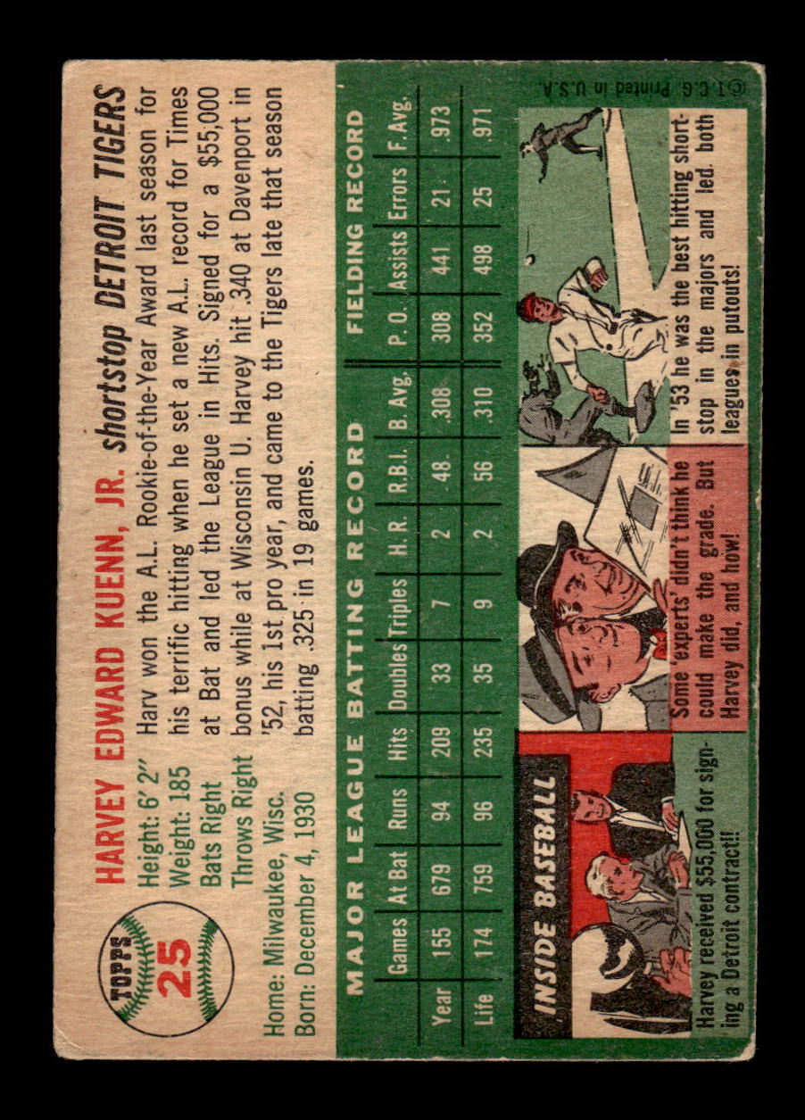 1954 Topps #25 Harvey Kuenn Detroit Tigers VG 54T10007848