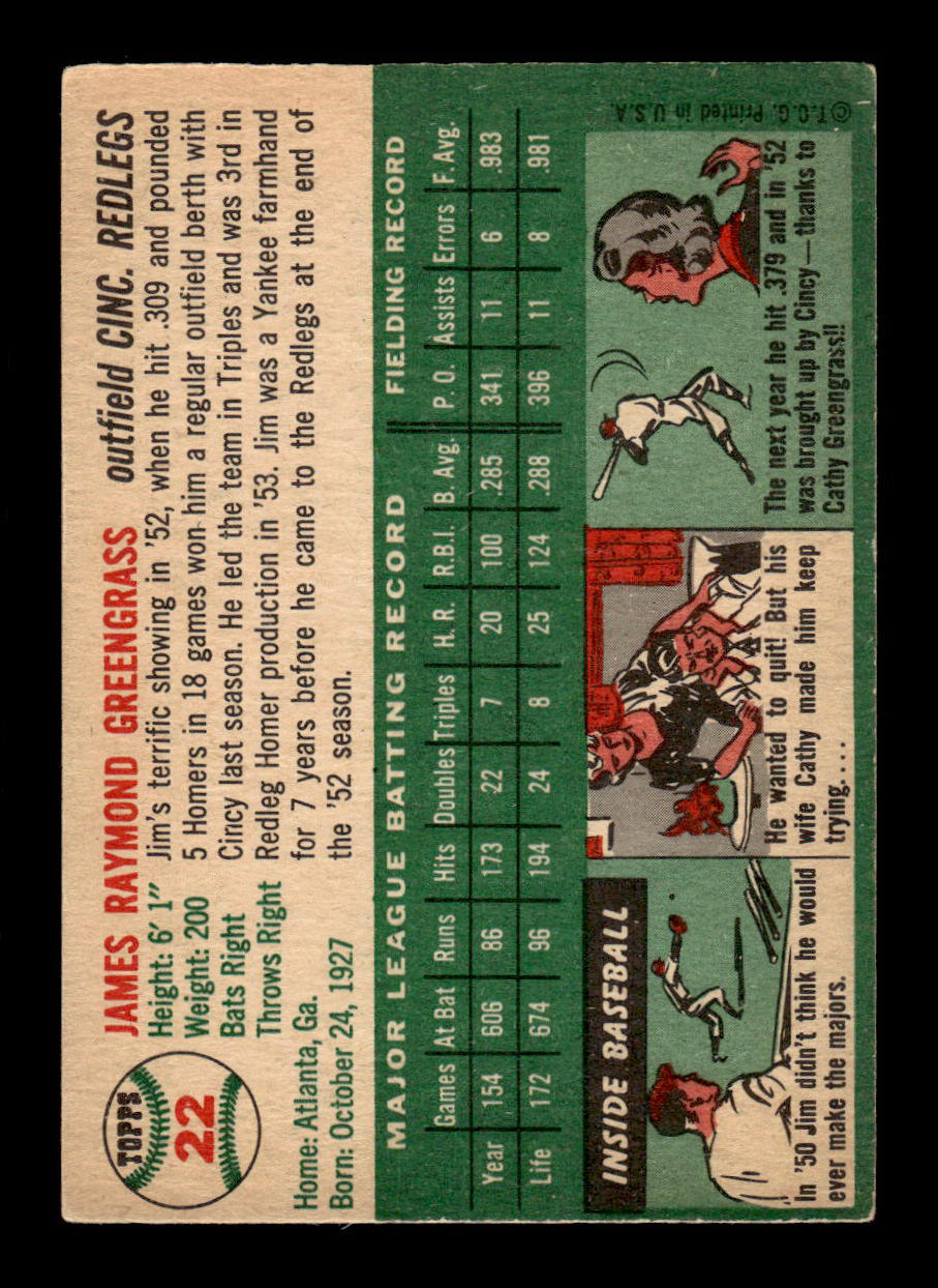 1954 Topps #22 Jim Greengrass Cincinnati Redlegs VG 54T10007853