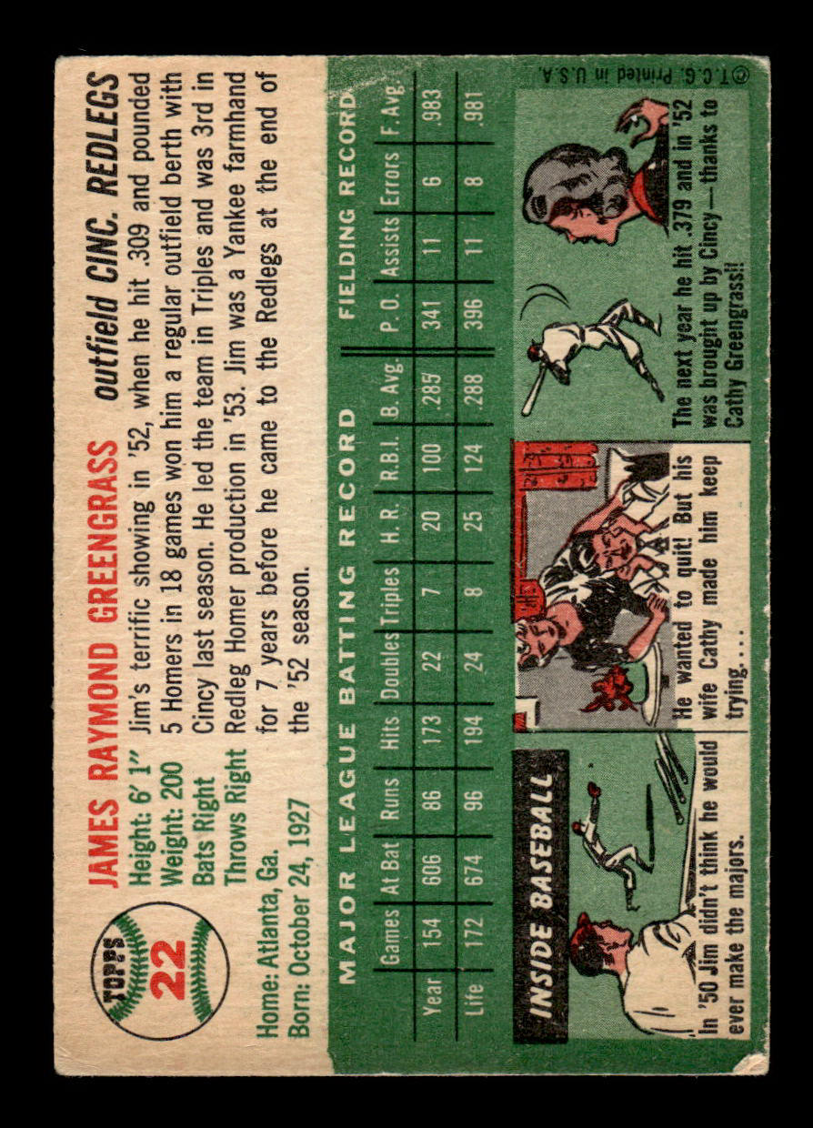 1954 Topps #22 Jim Greengrass Cincinnati Redlegs VG 54T10007854