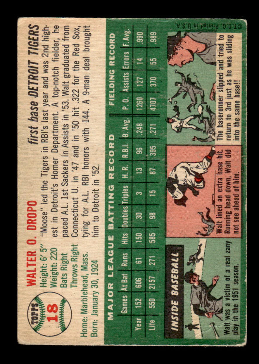 1954 Topps #18 Walt Dropo Detroit Tigers VG 54T10007859