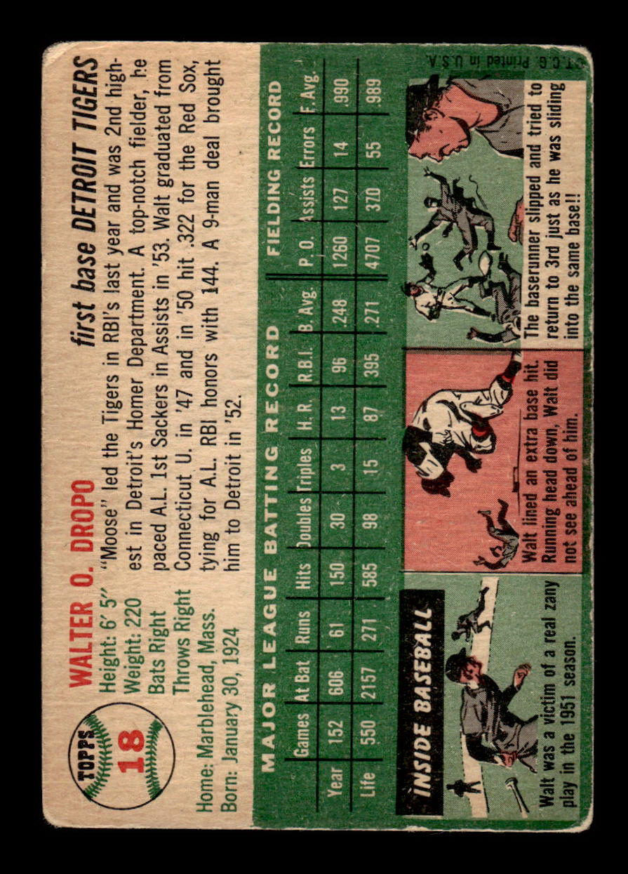 1954 Topps #18 Walt Dropo Detroit Tigers VG 54T10007860