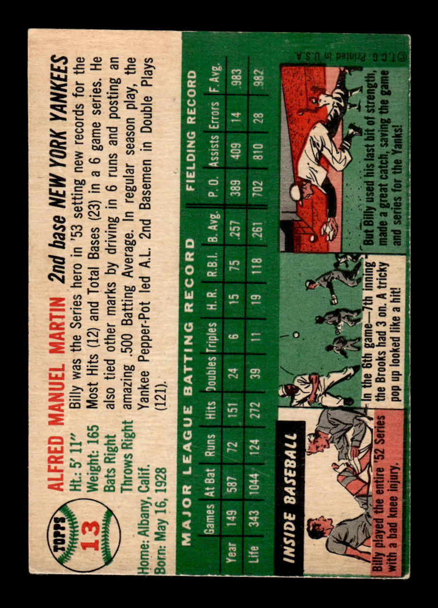1954 Topps #13 Billy Martin New York Yankees VG 54T10007863