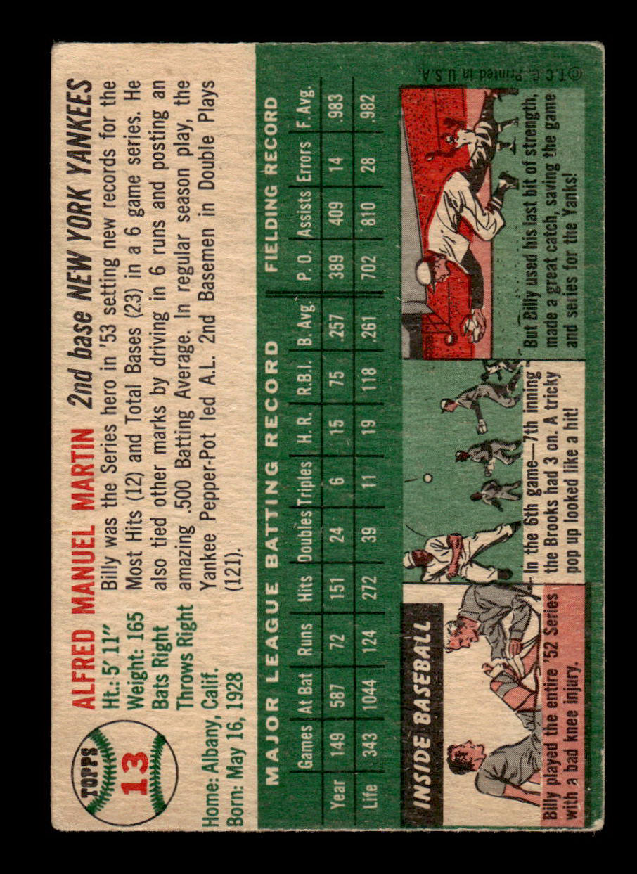 1954 Topps #13 Billy Martin New York Yankees VG 54T10007864