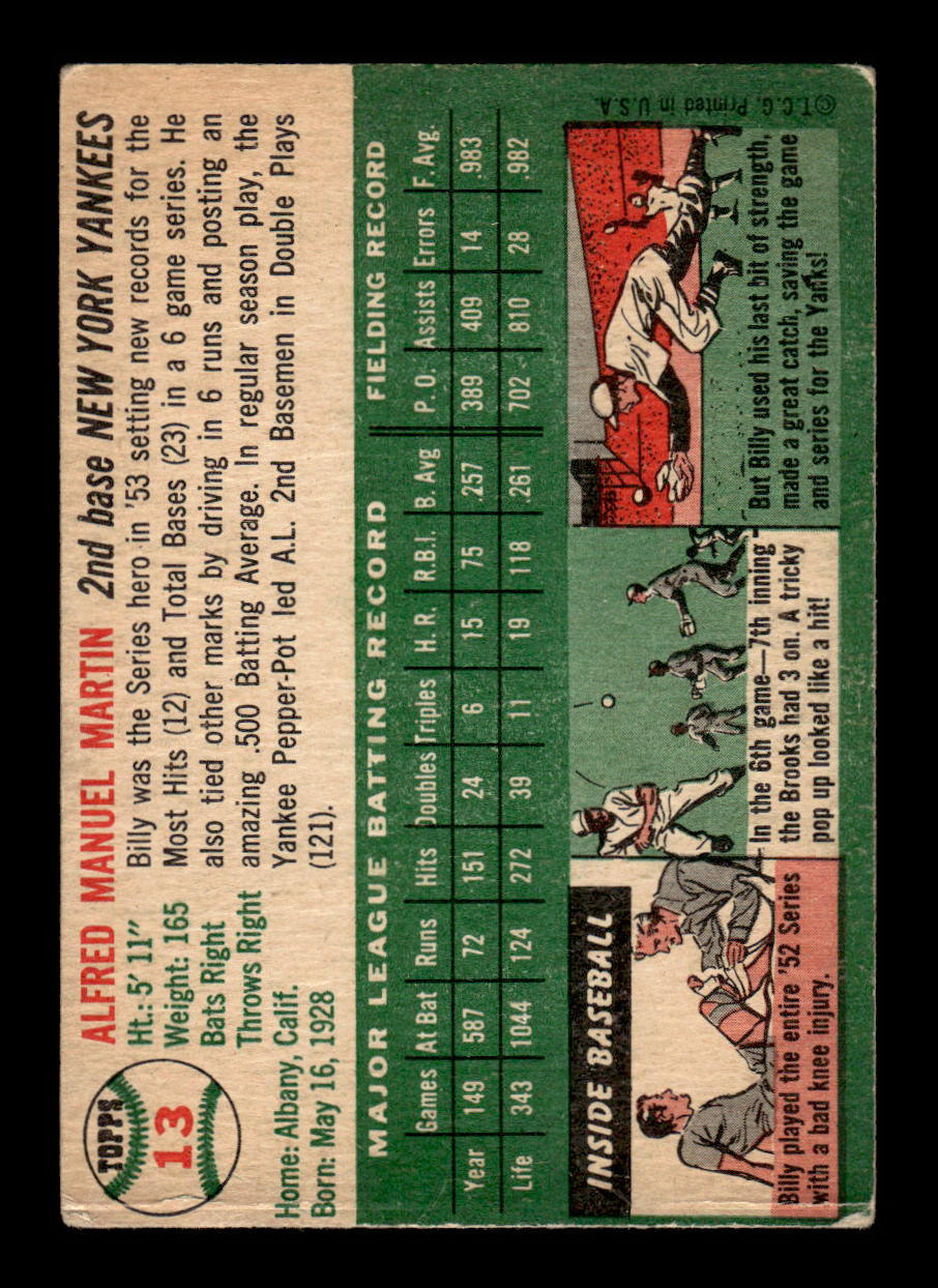 1954 Topps #13 Billy Martin New York Yankees VG 54T10007865