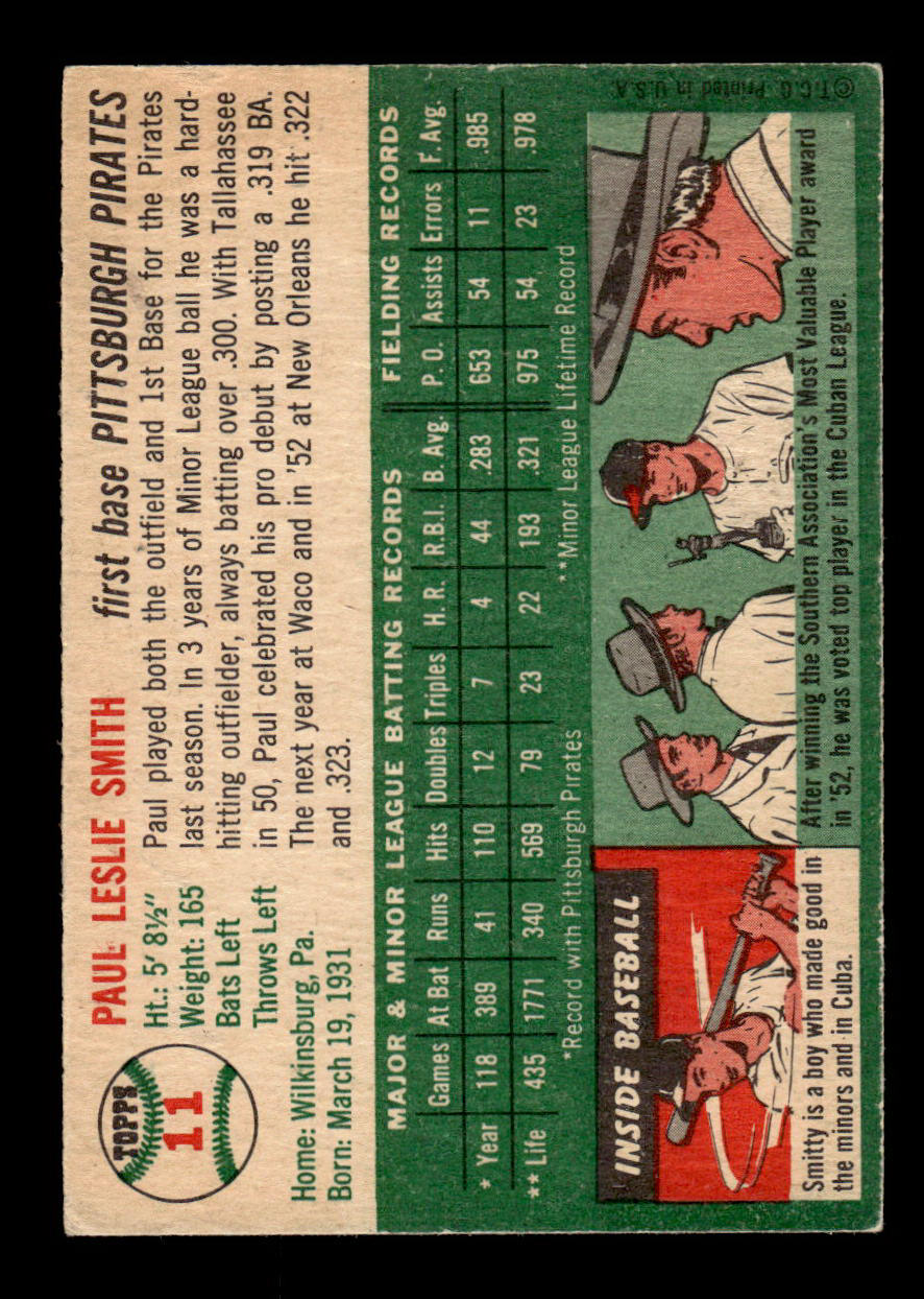 1954 Topps #11 Paul Smith Pittsburgh Pirates VG 54T10007866