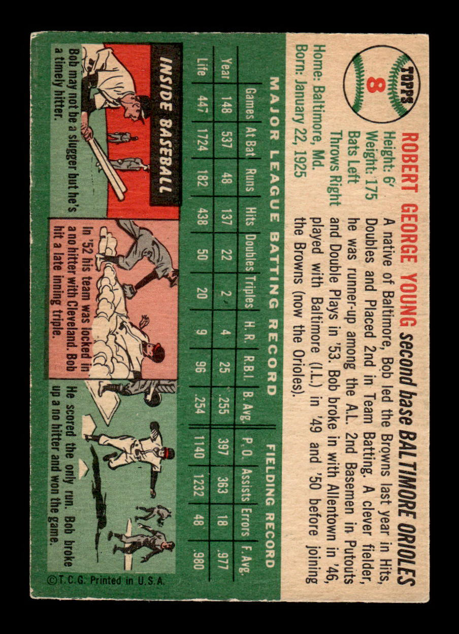 1954 Topps #8 Bobby Young Baltimore Orioles VG 54T10007868