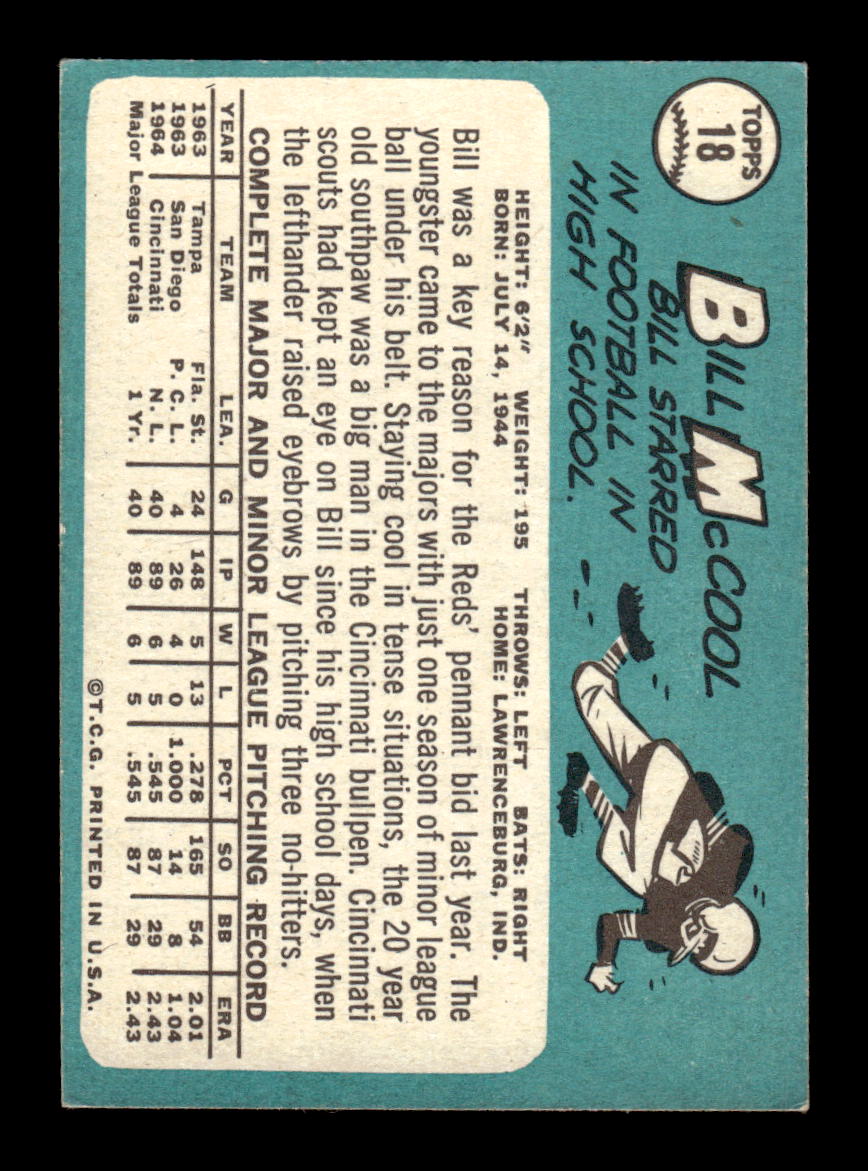 1965 Topps #18 Bill McCool Cincinnati Reds VG 54T10007891