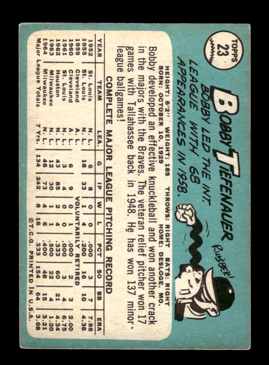 1965 Topps #23 Bob Tiefenauer Milwaukee Braves VG 54T10007896