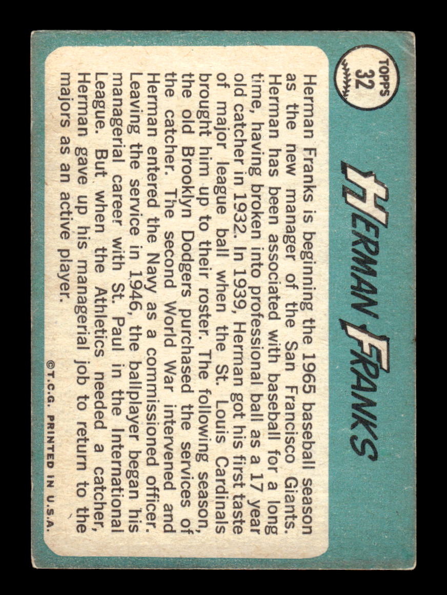 1965 Topps #32 Herman Franks San Francisco Giants VG 54T10007902
