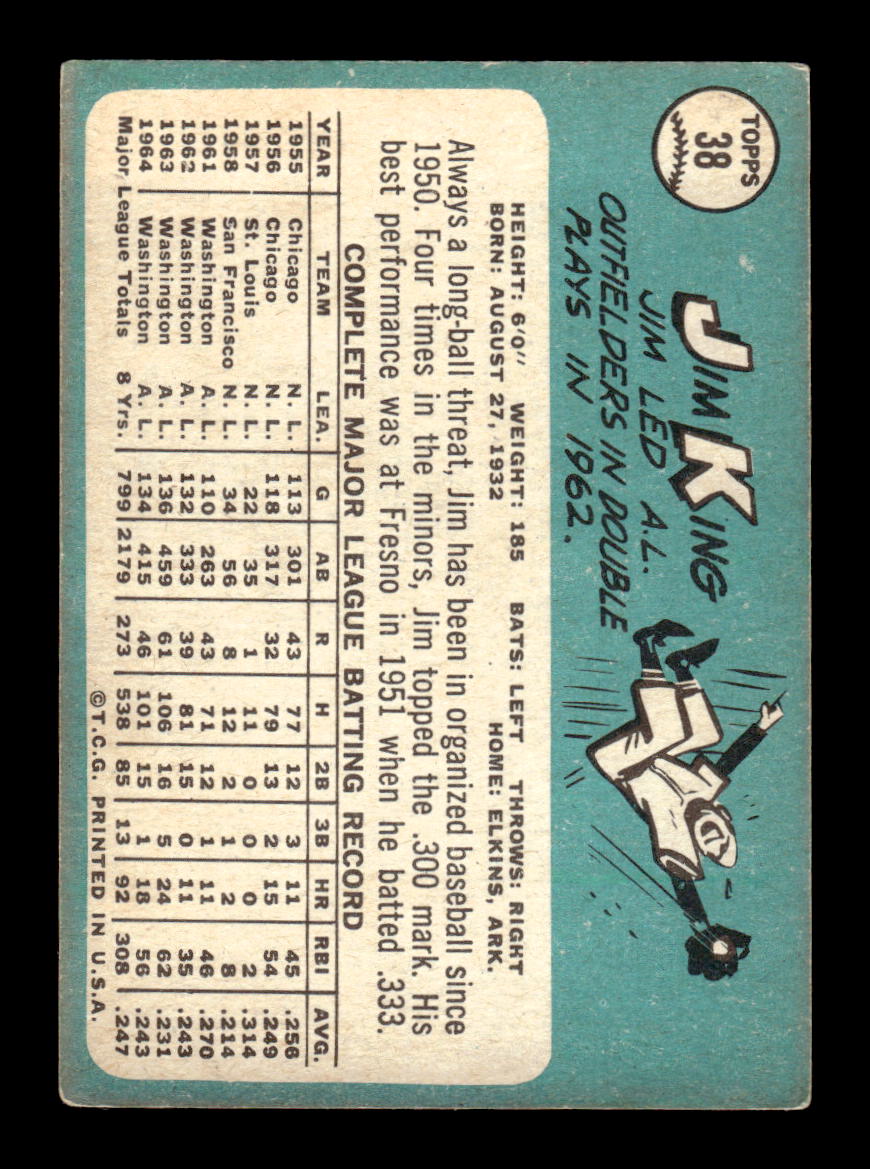 1965 Topps #38 Jim King Washington Senators VG 54T10007908