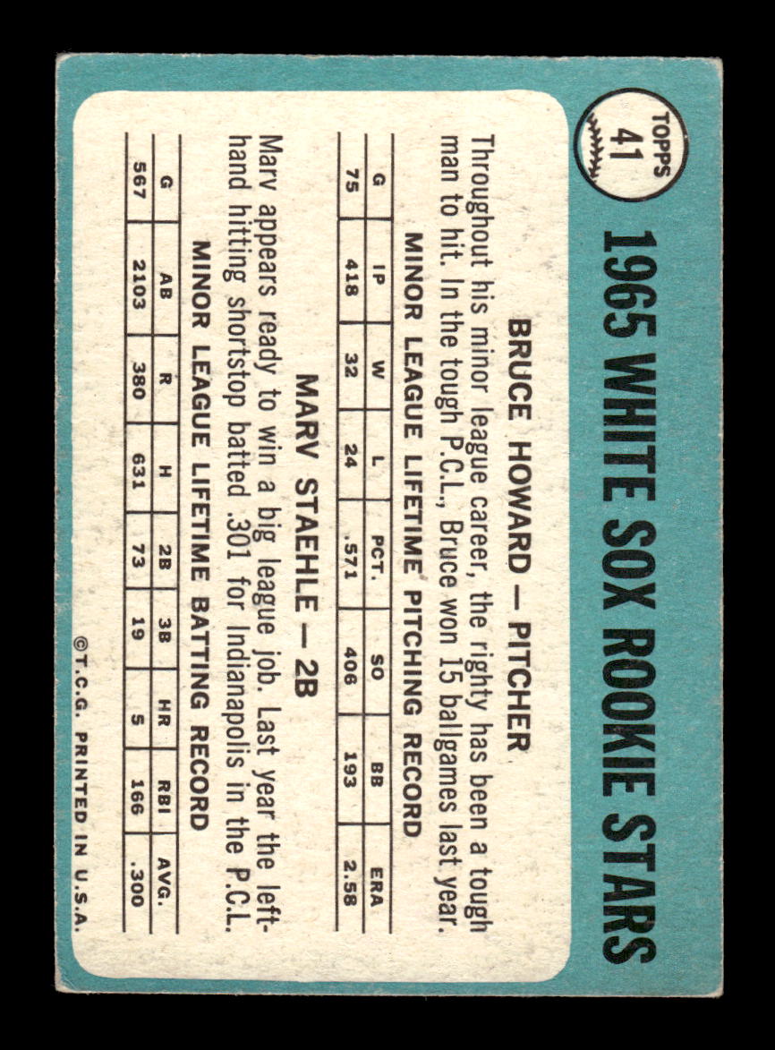1965 Topps #41 White Sox Rookie Stars Bruce Howard Marv Staehle VG 54T10007911